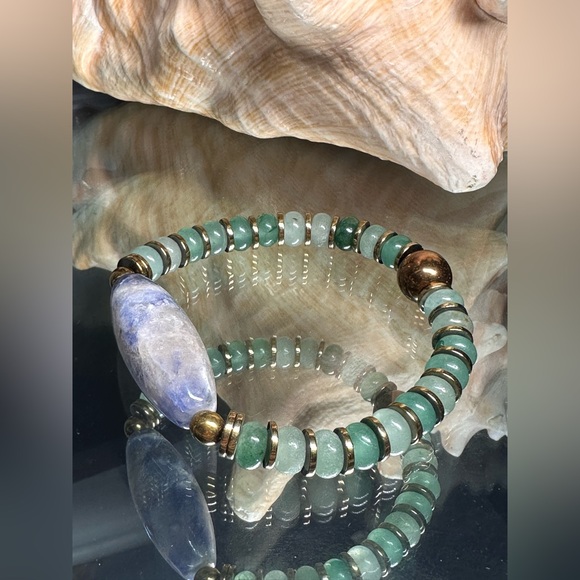 SODALITE + AVENTURINE + HEMATITE NATURAL BRACELET size 7” - Picture 7 of 15